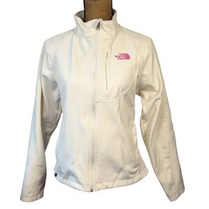The North Face Apex Bionic off white softshell jacket w/pink logo Women’s M |ab5